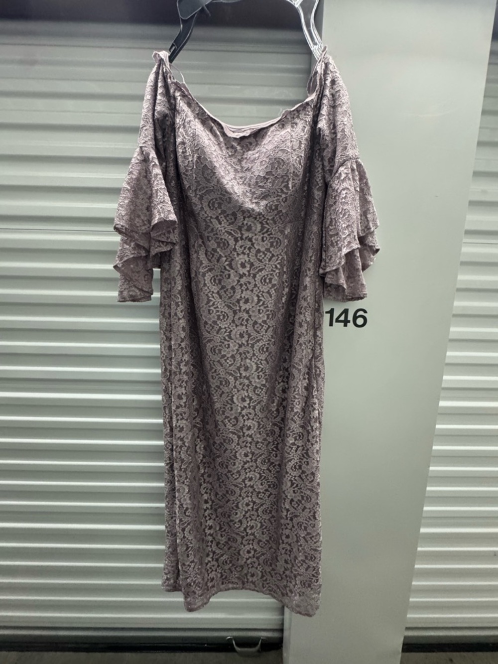 R&M Richards Off-Shoulder Lace A-Line Dress in Dusty Lavender - Picture 4 of 6
